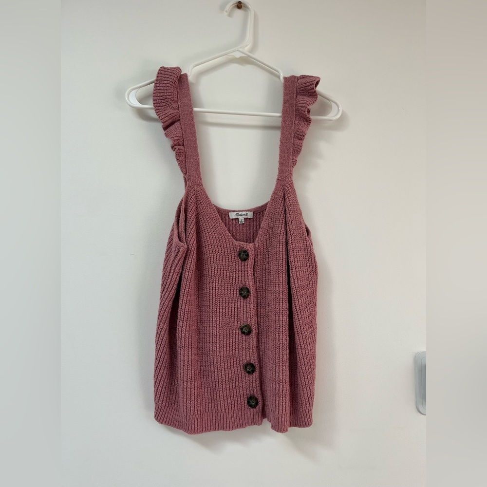 Ruffled Strap Knit Tank Top - Dusty Rose